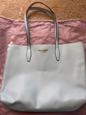Kate Spade Light Blue Leather Tote with Gold Logo